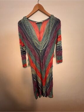Trina Turk Multicolor Chevron V-Neck Long Sleeve Dress